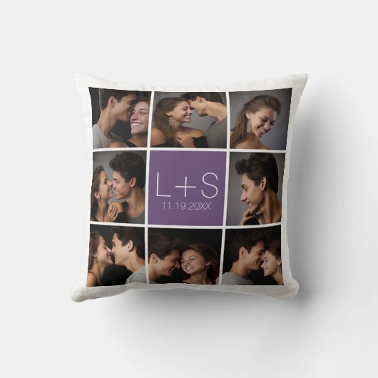 オリジナルの結婚式写真コラージュモノグラムを作成 クッション (裏面)
