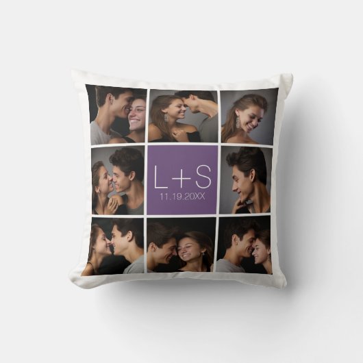 オリジナルの結婚式写真コラージュモノグラムを作成 クッション (正面)