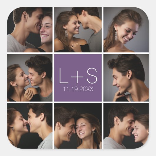 オリジナルの結婚式写真コラージュモノグラムを作成 スクエアシール (正面)