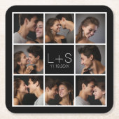 オリジナルの結婚式写真コラージュモノグラムを作成 スクエアペーパーコースター (正面)