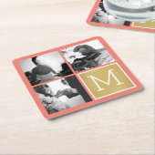 オリジナルの結婚式写真コラージュモノグラムを作成 スクエアペーパーコースター (アングル)