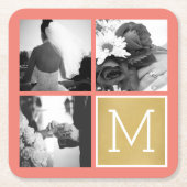 オリジナルの結婚式写真コラージュモノグラムを作成 スクエアペーパーコースター (正面)