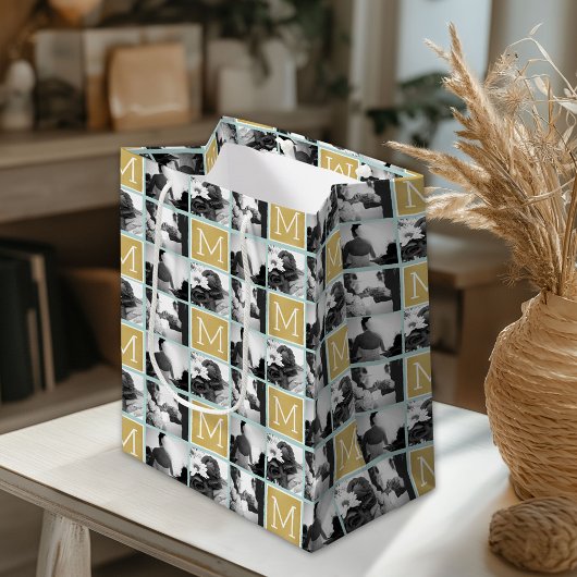 オリジナルの結婚式写真コラージュモノグラムを作成 ミディアムペーパーバッグ