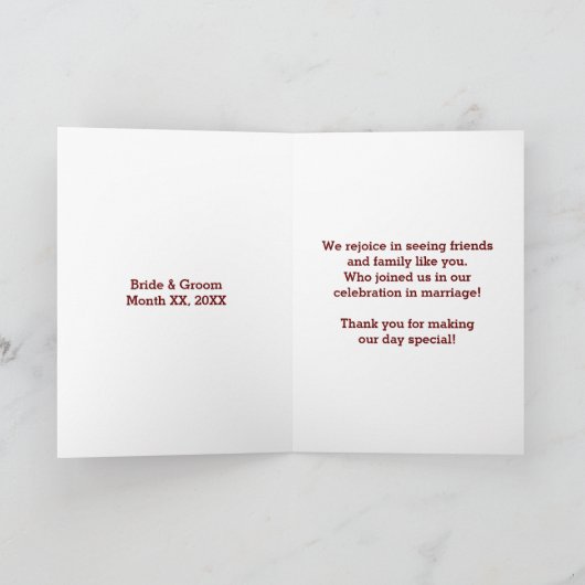 オリジナルの花嫁と花婿の感謝を伝えるウェディングカード サンキューカード (内部)