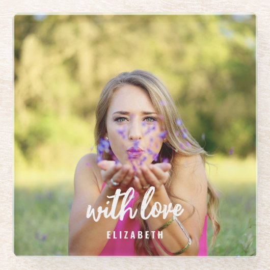 オリジナルの花嫁シャワー写真 シンプル モダン 大胆なテキスト ガラスコースター (正面)