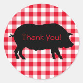 オリジナルの豚シルエットギンガムお礼メッセージを作成 ラウンドシール (正面)