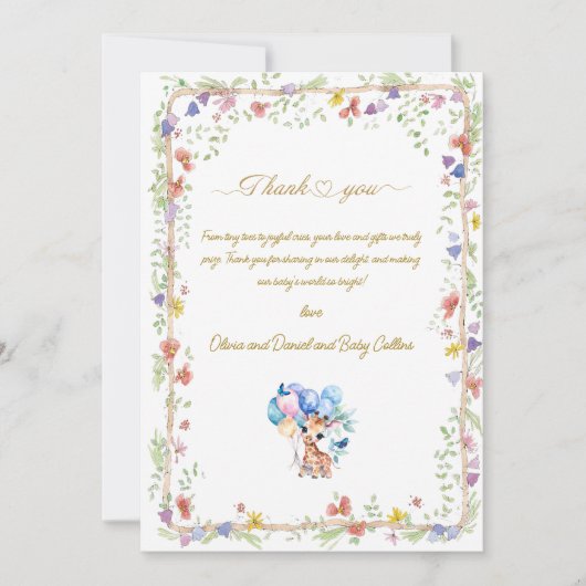 オリジナルの赤ちゃんキリン ベビーシャワー サンキューカード (正面)