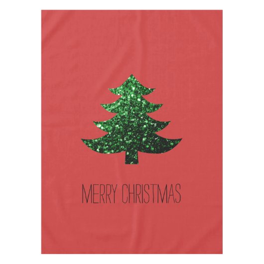 オリジナルの輝くクリスマスツリー 緑の輝き 赤 テーブルクロス (正面)