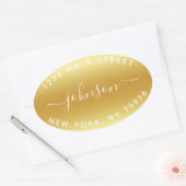 オリジナルの返送先住所 ゴールド ホワイトを作成 楕円形シール (封筒)