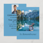 オリジナルの追悼式 美しい山と湖 招待状 (正面/裏面)