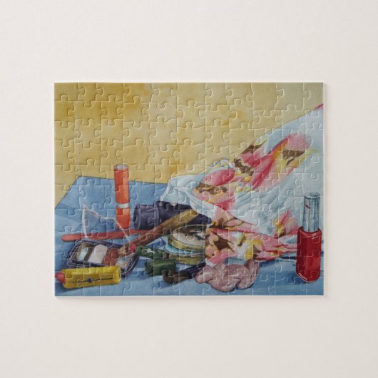 オリジナルの静止寿命写真ヴィンテージメイクアップバッグ ジグソーパズル (横)