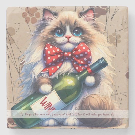 オリジナルの面白いMr Kitty Birman 猫ワイン ストーンコースター (正面)