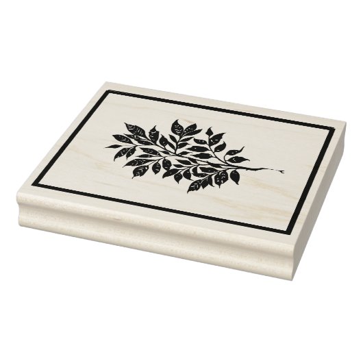 オリジナルの額縁入り葉の葉っぱの花の小枝 ラバースタンプ (スタンプ)