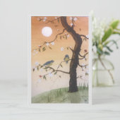 オリジナルの鳥と月のアートが入ったブランクカード 招待状 (スタンド正面)