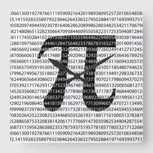 オリジナルの黒い数字のpi day数学記号 スクエア壁時計 (正面)