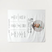 オリジナルの1歳誕生日写真マイルストーン タイムライン タペストリー (正面(横))