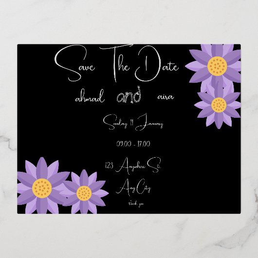 オリジナルの4.25" x 5.6" ホイル招待状を作成 箔招待状ポストカード (正面)