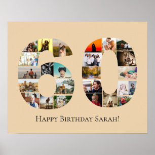 オリジナルの60歳の誕生日または記念日の写真モンテージ ポスター