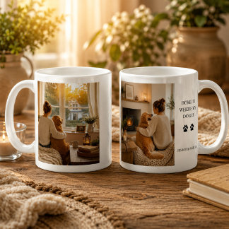 オリジナルのHome is where my dog is 写真を作成 コーヒーマグカップ