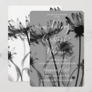 オリジナルのX-Ray+Wildflowers+B&W+ウェディング 招待状