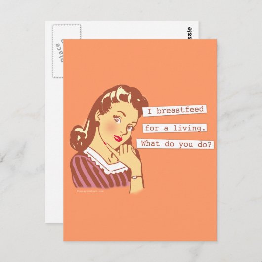 オリジナルは生きているレトロのお母さんのユーモアのために母乳で育てます ポストカード (正面/裏面)