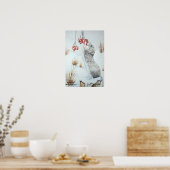 オリジナルアートかわいいフィールドマウス雪のシーン野生動物 ポスター (キッチン)