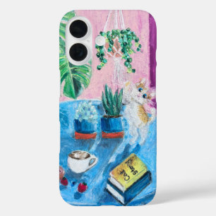 オリジナルアートの居心地の良い猫のケース iPhone 16ケース