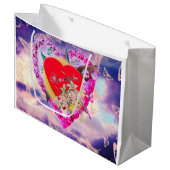 オリジナルアートハート、花と雲抱き枕 ラージペーパーバッグ (正面アングル)