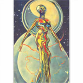 オリジナルアートリキッドメタルエイリアン女性抽象芸術 シール (正面)