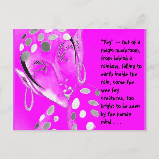 オリジナルアート付きポストカード – -明るい赤紫色妖精/小妖精や小人 ポストカード (正面)