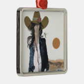 オリジナルアート女性のカーボーイオーナメントランキーテキサス州女性のカーボーイ メタルオーナメント (右)