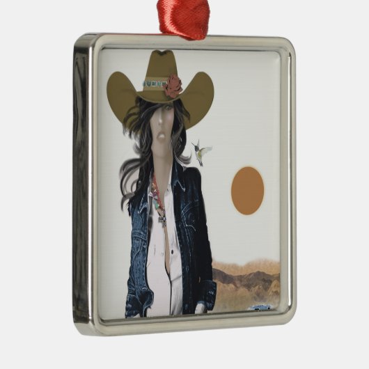 オリジナルアート女性のカーボーイオーナメントランキーテキサス州女性のカーボーイ メタルオーナメント (右)