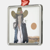 オリジナルアート女性のカーボーイオーナメントランキーテキサス州女性のカーボーイ メタルオーナメント (左)