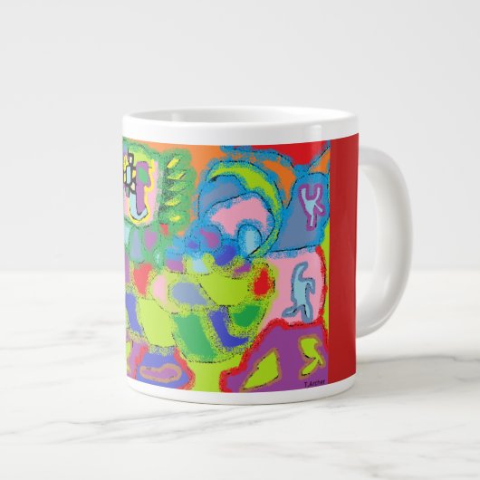 オリジナルアート数々のカラー抽象芸術の明るいサイン ジャンボコーヒーマグカップ (正面右)