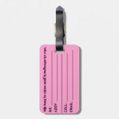 オリジナルアート：「ピンクで危険」 ラゲッジタグ (裏面縦)