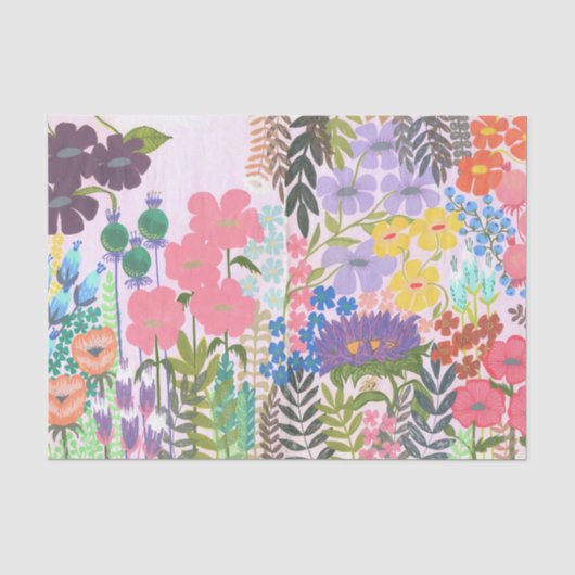 オリジナルアート 花の庭の絵 薄葉紙 (正面)