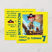 オリジナルイエローパイレーツ 7歳誕生日少年似顔絵 招待状 (正面/裏面)