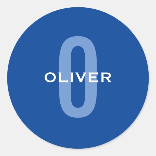 オリジナルイニシャル ブルー ホワイト 名前 ラウンドシール (正面)