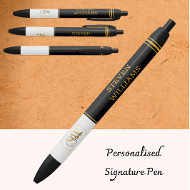 オリジナルイニシャル＆モダンな署名 黒ボールペン