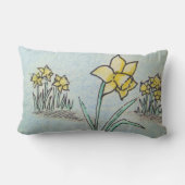 オリジナルインクとクレヨンの黄色い水仙のスケッチ ランバークッション (裏面)