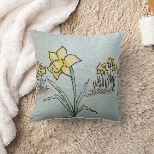 オリジナルインクと黄水仙のクレヨンのスケッチ クッション (ブランケット)