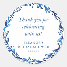 オリジナルインディゴブルーインクボタニカル ブライダルシャワー ラウンドシール