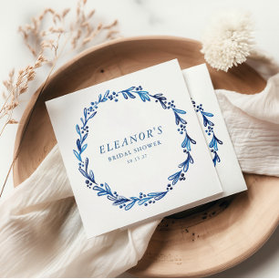 オリジナルインディゴブルーインク ボタニカル ブライダルシャワー スタンダードカクテルナプキン