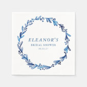 オリジナルインディゴブルーインク ボタニカル ブライダルシャワー スタンダードカクテルナプキン (正面)