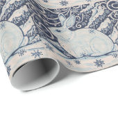 オリジナルウィンタークリスマスラビットブルー&ホワイト ラッピングペーパー (ロールコーナー)