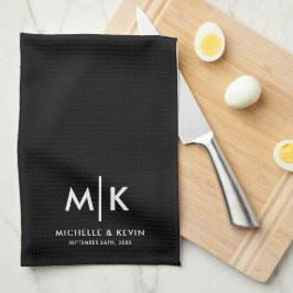 オリジナルウェディング モダンイニシャル ブラック キッチンタオル
