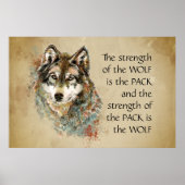 オリジナルウォーターカラーウルフ&パックファミリー引用文 ポスター (正面)
