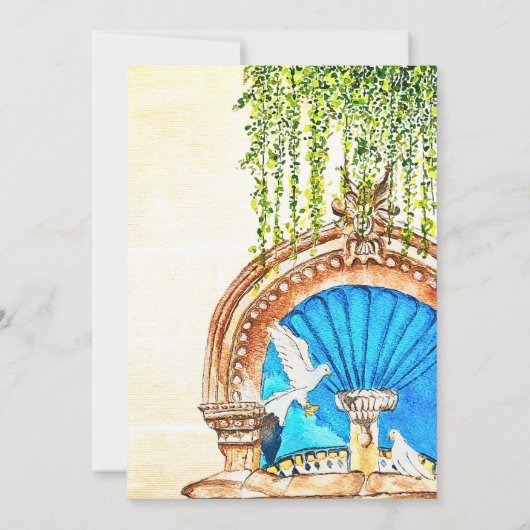 オリジナルウォーターカラーオールドメキシコファウンテン結婚ズ セーブザデート (裏面)