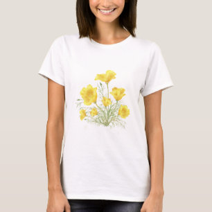 オリジナルウォーターカラーカリフォルニアポピーフラワー Tシャツ