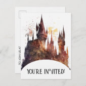 オリジナルウォーターカラーキャッスル誕生日 インビテーションポストカード (正面/裏面)